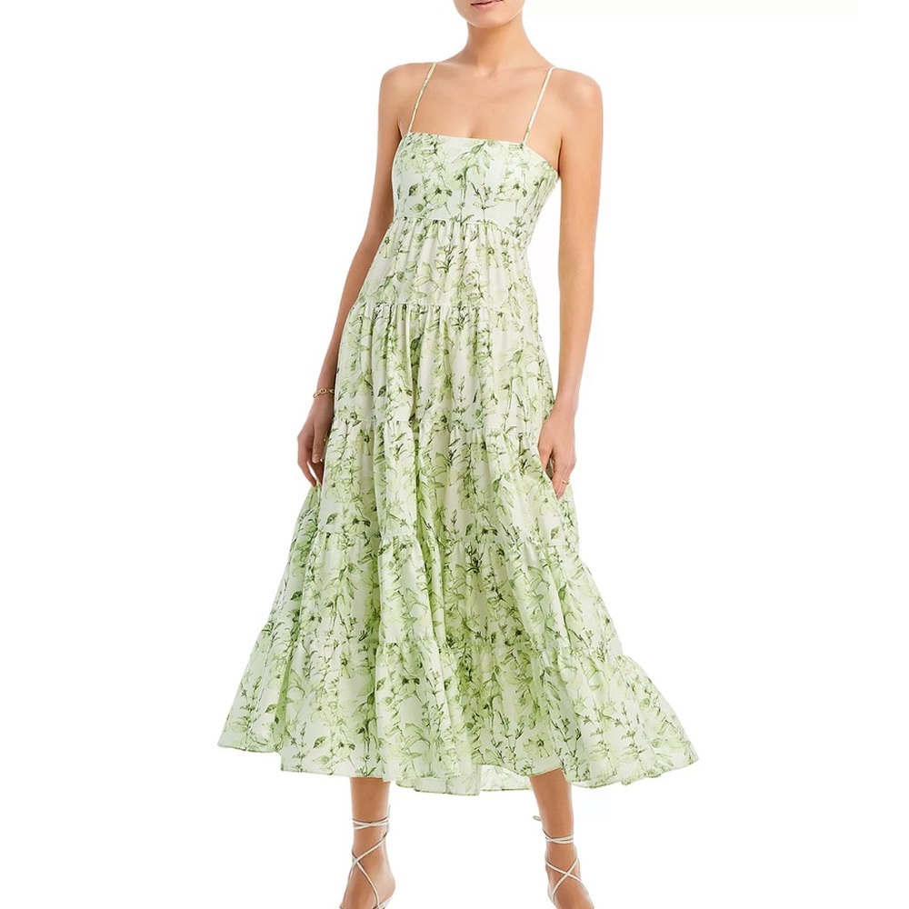 Cinq à Sept Green Floral Tiered Midi Dress (Like New, Size 4)